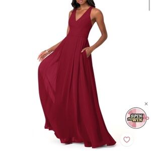Azazie Mimi Burgundy A-Line Sleeveless V-Neck Floor Length Dress, size A8 NWT